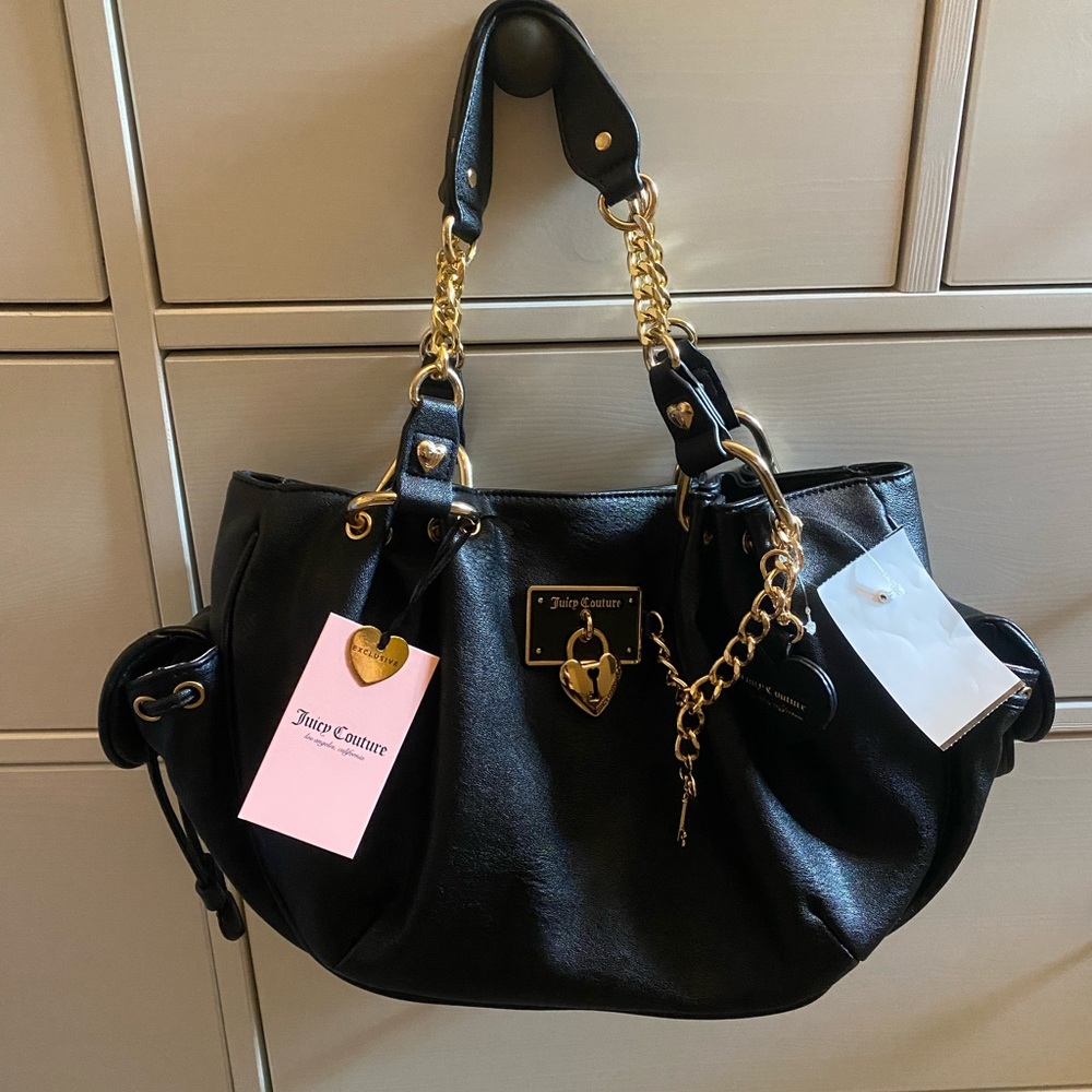 Juicy Couture Black Shoulder Bag with Gold Accents
